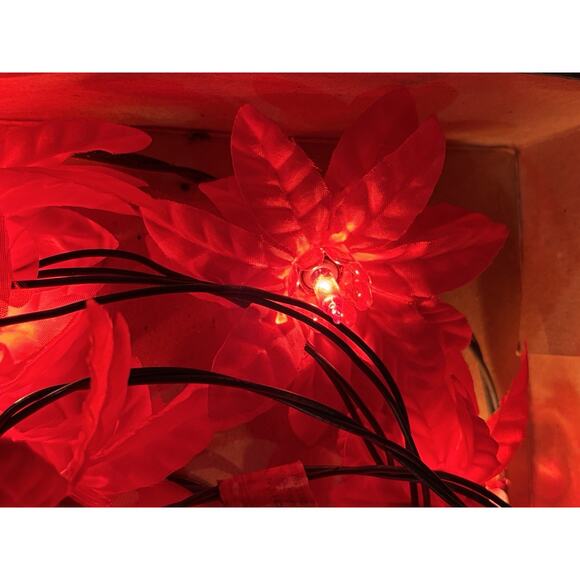 Vtg Christmas Poinsettia Fancy Light 2 Sets String EVERGLOW 40 Lights Total - Picture 3 of 12